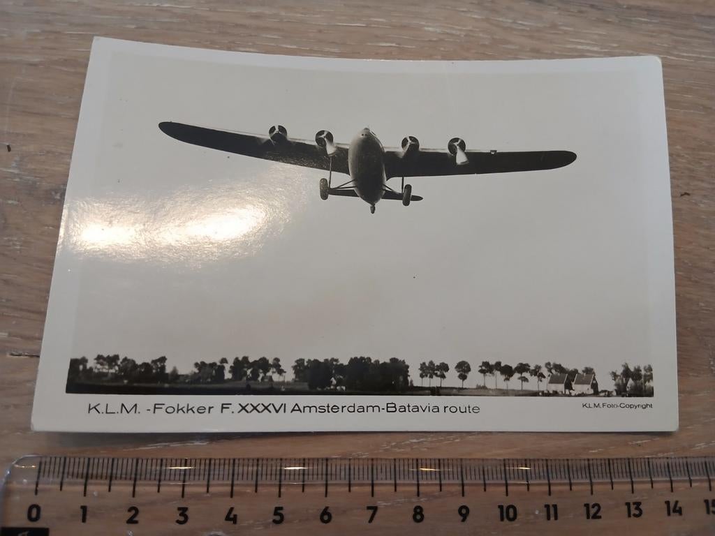 Fokker F.36 KLM Batavia route vooroorlogse kaart Luchtvaart, Ophalen of Verzenden, Zo goed als nieuw, Kaart, Foto of Prent