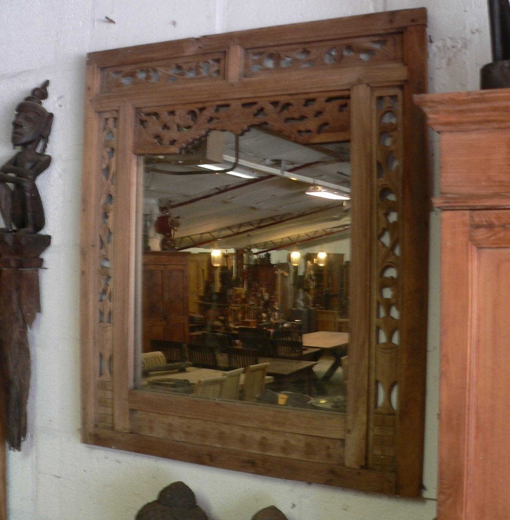 Spiegel JS7 uit Indonesie Indie Java houtsnijwerk kunst bali, Ophalen of Verzenden