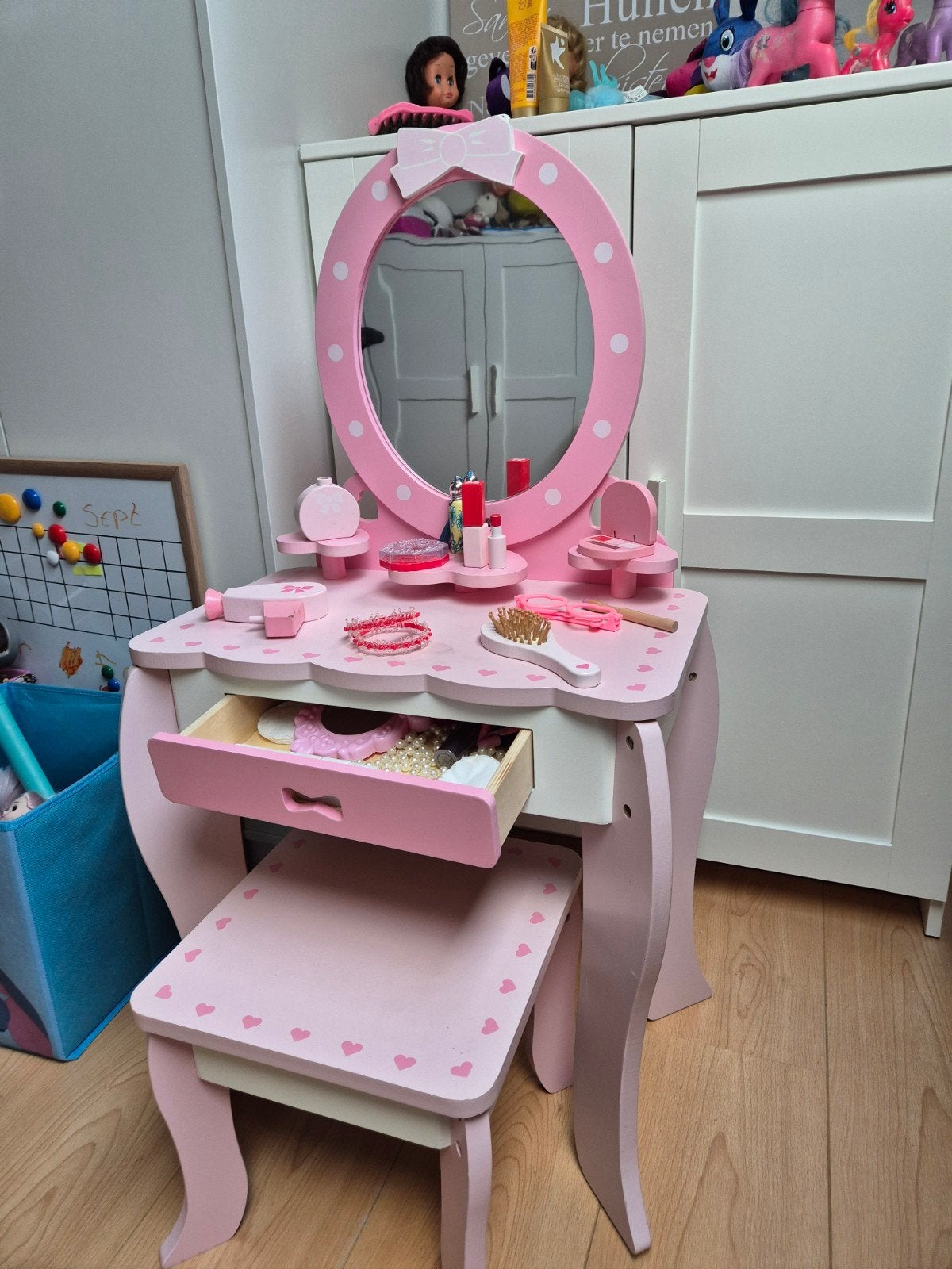 Mooie roze make-up tafel met krukje en accessoires, Ophalen, Gebruikt, Meisje