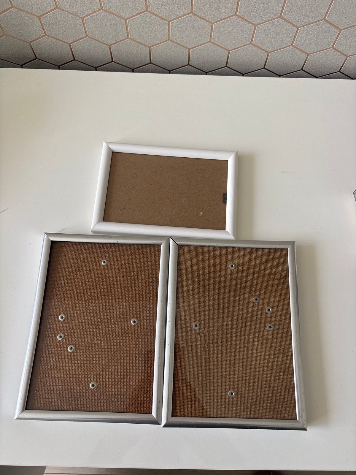 Set van 3 fotolijsten: 1 wit, 2 zilverkleurig, Ophalen, Gebruikt, Fotolijst, Metaal