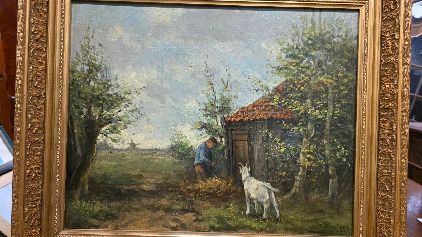 antiek gesigneerd schilderij met Geitjes, Ophalen