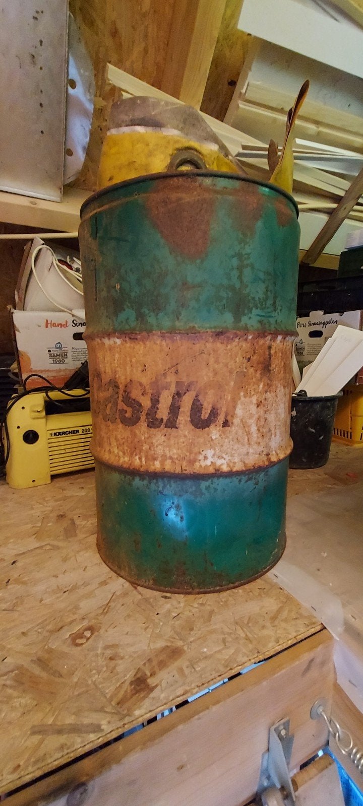 Vintage Castrol olievat - decoratief en robuust, Ophalen of Verzenden