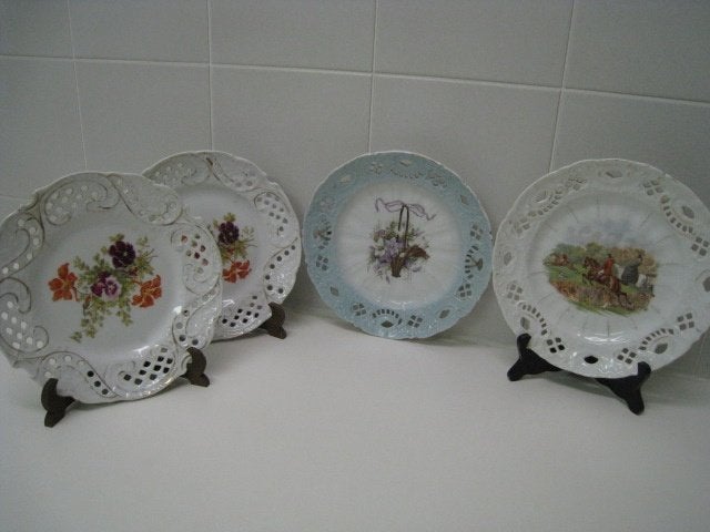 Set van 4 borden met geperforeerde randen, Antiek en Kunst, Antiek | Porselein, Ophalen