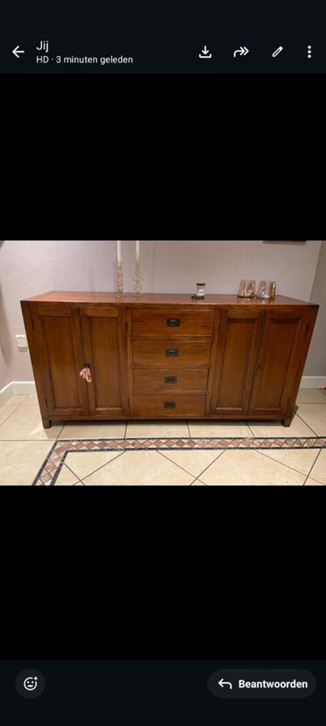 Massief houten dressoir met lades en deuren, Huis en Inrichting, Kasten | Dressoirs, Ophalen, Gebruikt, Met deur(en), 150 tot 200 cm