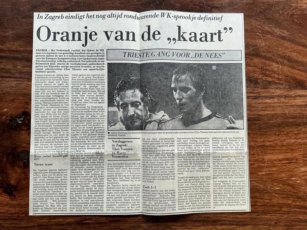 Voetbal krantenartikel Nederland Tsjechoslowakije EK 1976, Verzamelen, Tijdschriften, Kranten en Knipsels, Knipsel(s), Ophalen of Verzenden