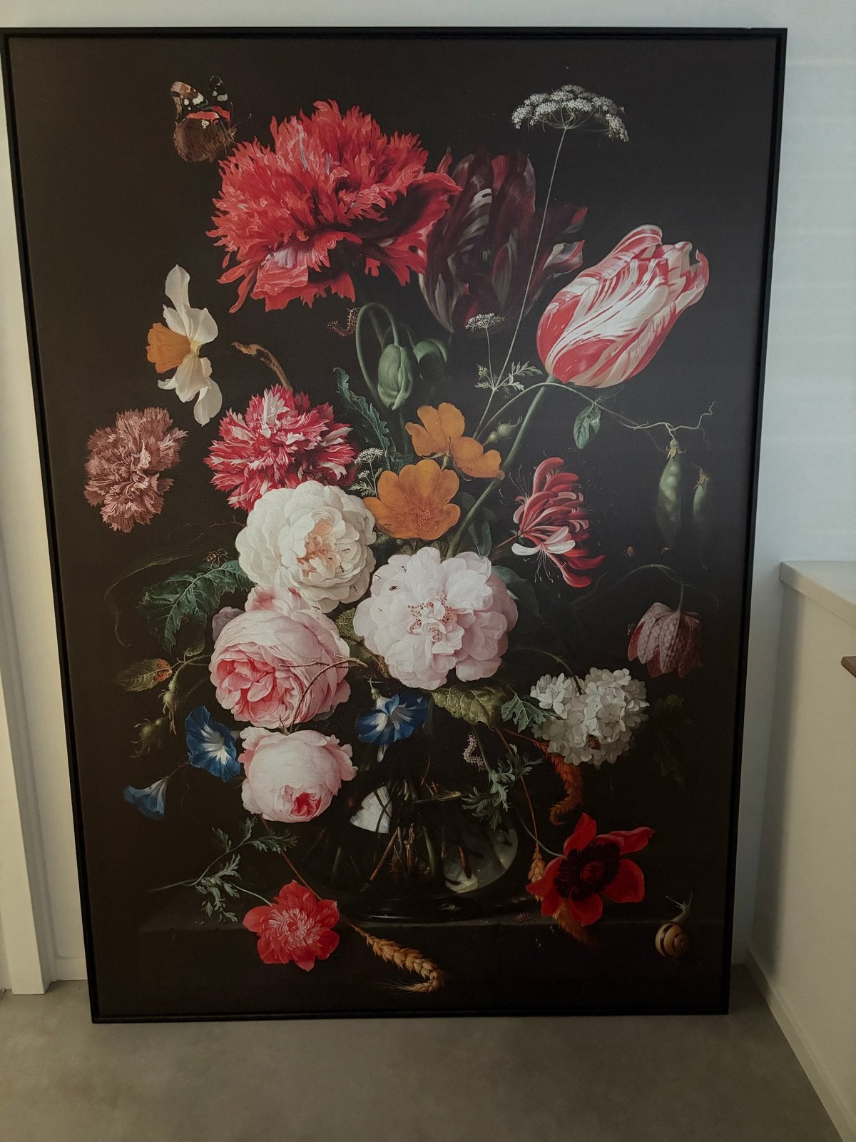 Groot schilderij met bloemenstilleven, Ophalen of Verzenden