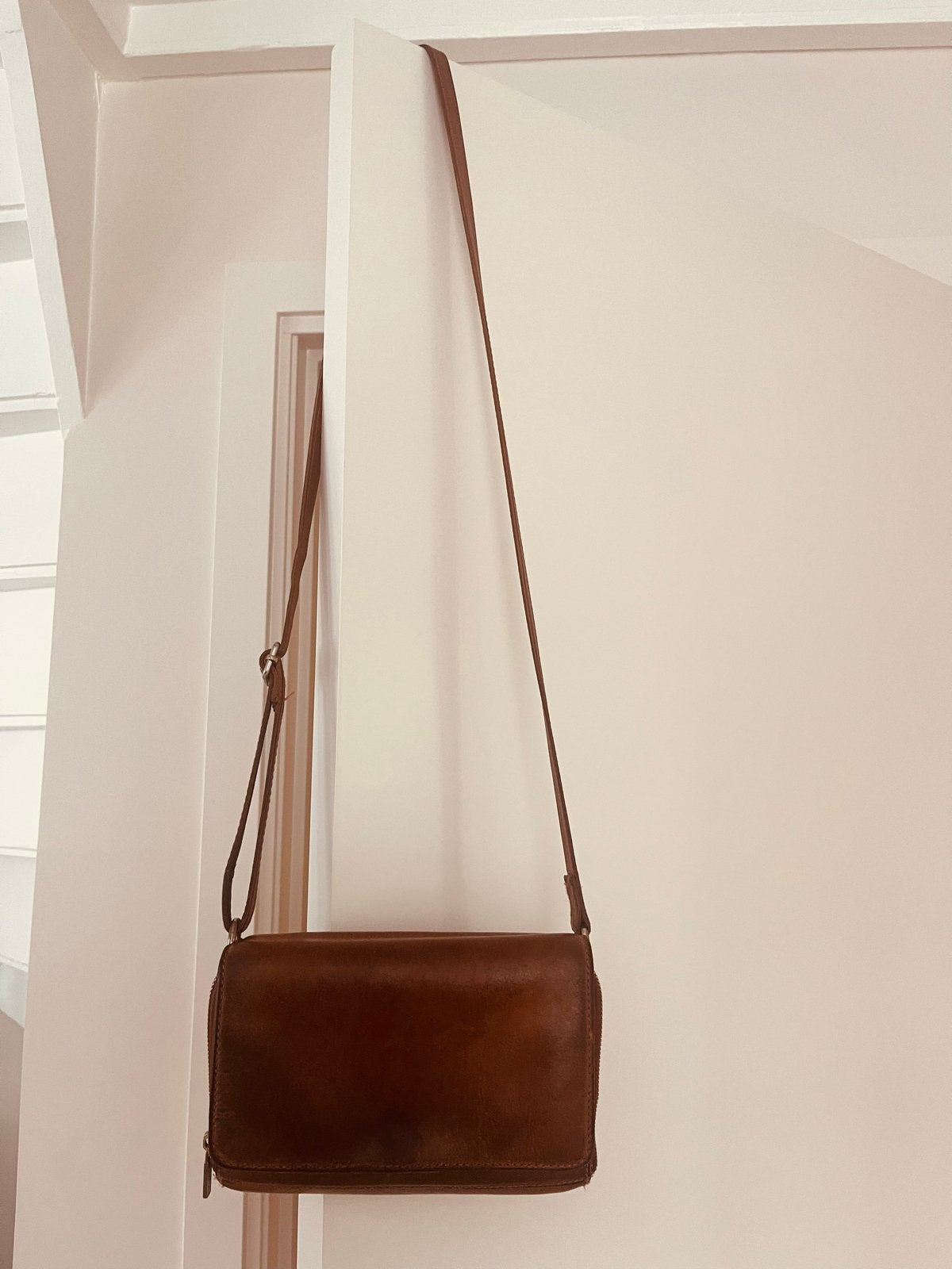 Cowboysbag leren schoudertasje/portemonnee bruin, Ophalen of Verzenden, Gebruikt, Bruin, Schoudertasje