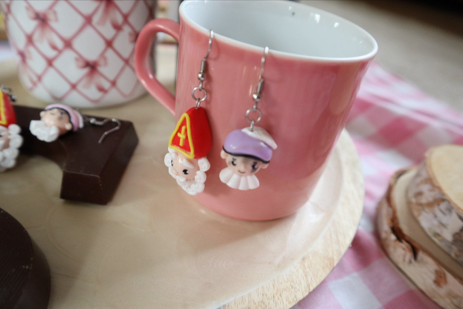 Handgemaakte Sinterklaas oorbellen, Overige materialen, Hangers, Nieuw, Ophalen of Verzenden