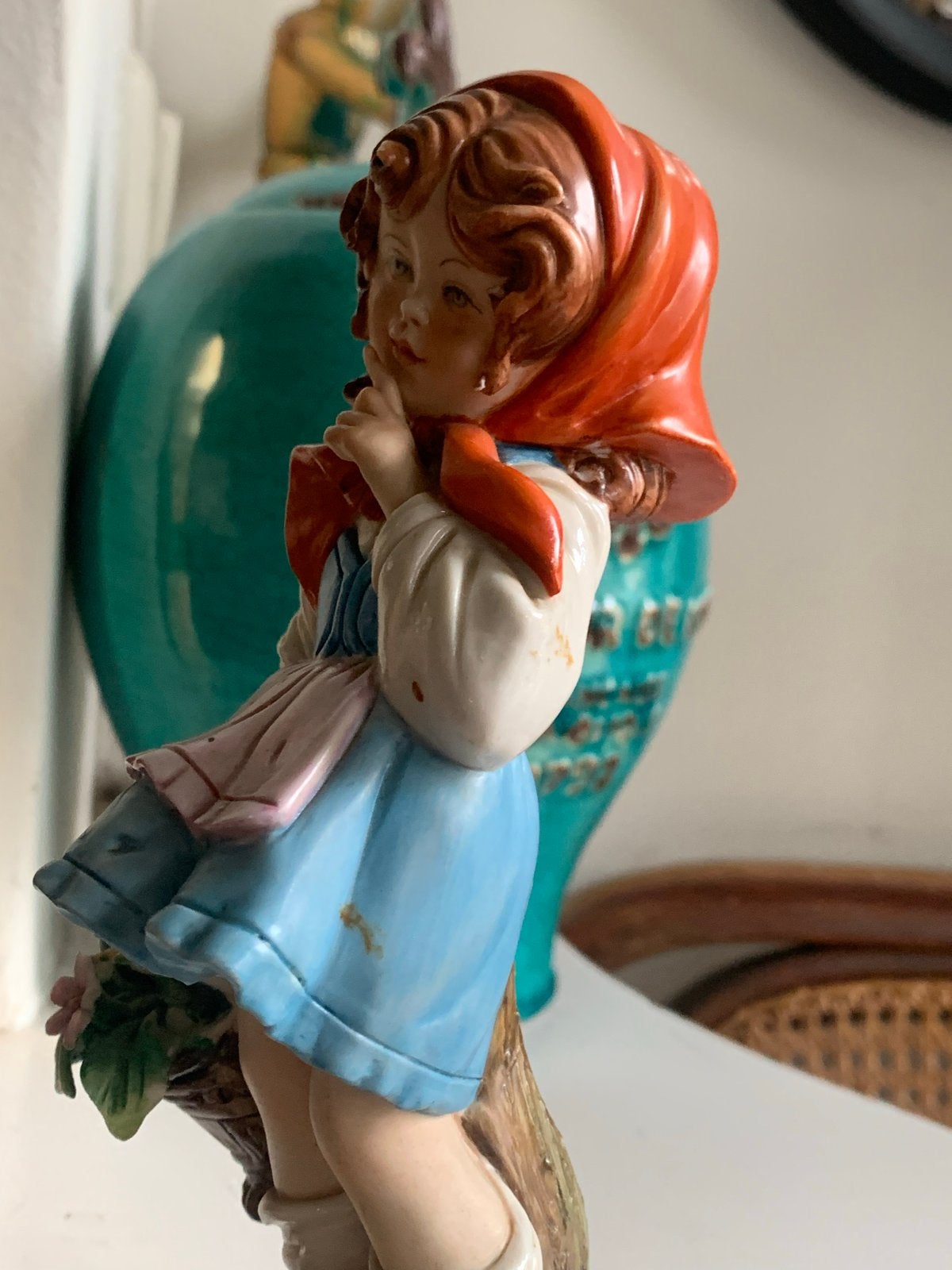 Vintage King's Porselein Beeldje - Meisje met Bloemenmand, Ophalen of Verzenden