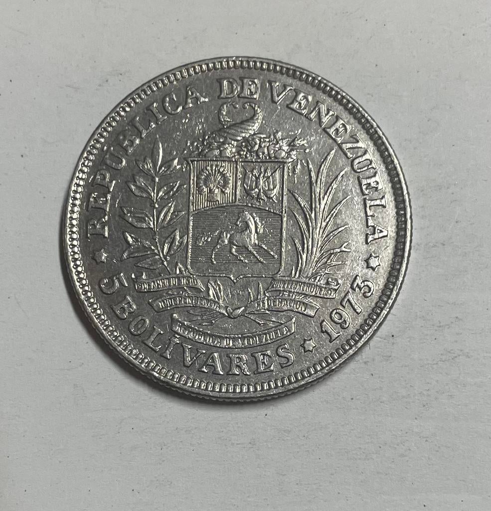 5 bolivares Venezuela 1973, Ophalen of Verzenden, Zuid-Amerika