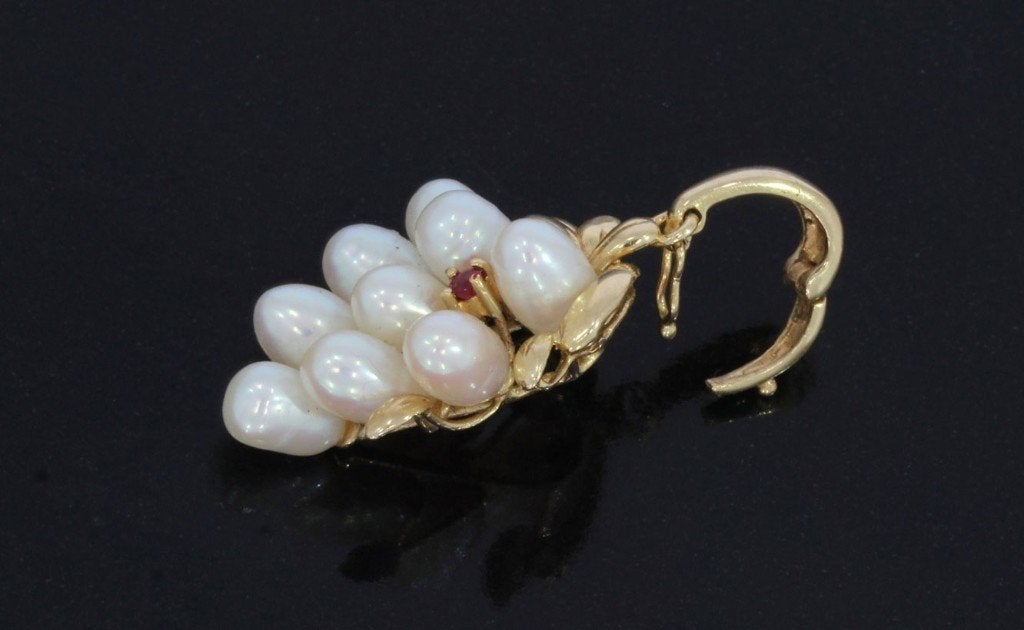 Robijn parel druiventros 14k gouden fraaie hanger ketting, Voordeelsieraden, Ophalen of Verzenden, Zo goed als nieuw, Info@voordeelsieraden.nl