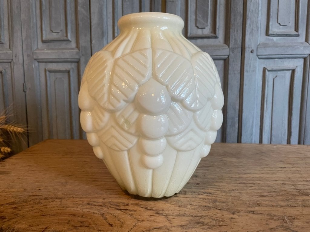 Moloie Vaas Vase Art Deco 1930 Licht Geel Frans, Ophalen of Verzenden