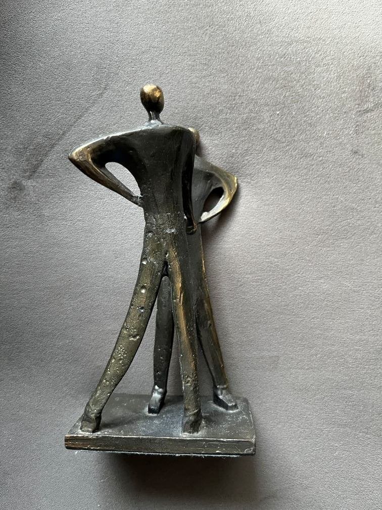 Bronzen beeldje met handdruk van 2 mannen, Ophalen of Verzenden, Brons