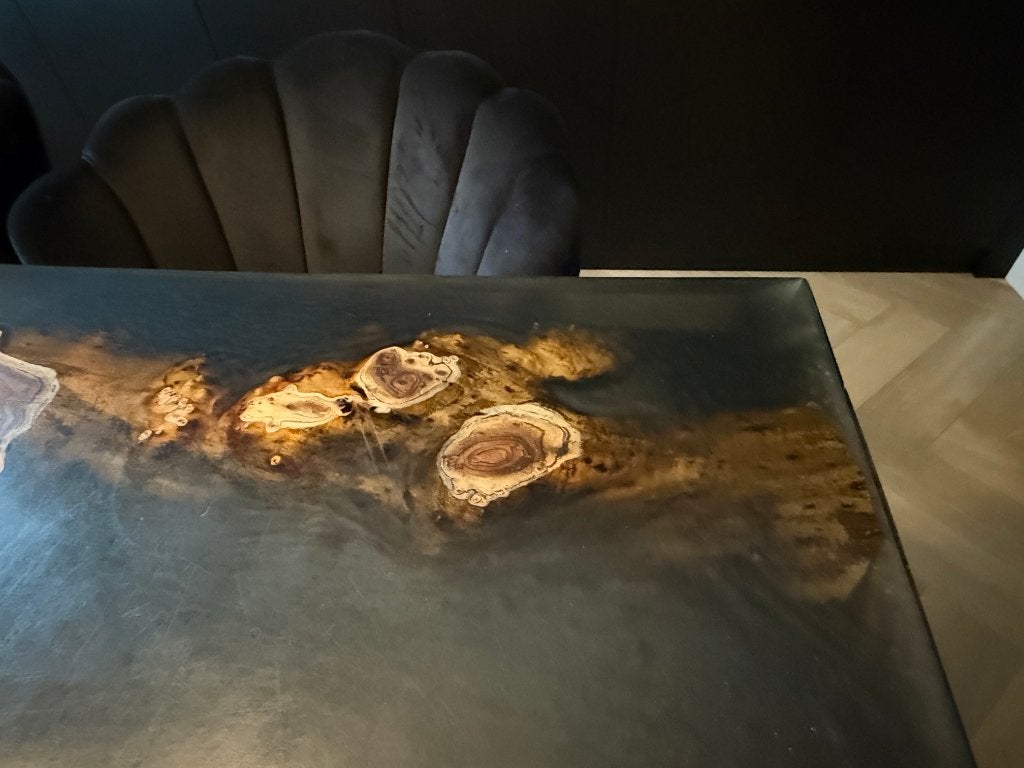 Exclusieve Waterfall Tafel Russisch Olijfhout + Salontafel, Ophalen, 200 cm of meer, 50 tot 100 cm, Zo goed als nieuw
