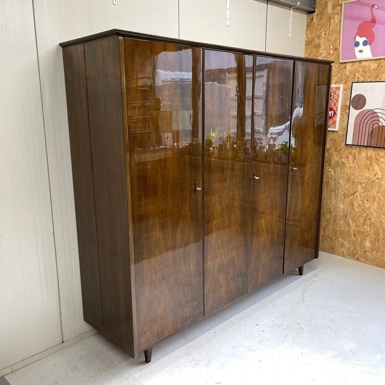 Vintage 4 deurs kledingkast `50/60 Chestnut gloss demontabel, Ophalen, Met deur(en), Gebruikt, Onbekend