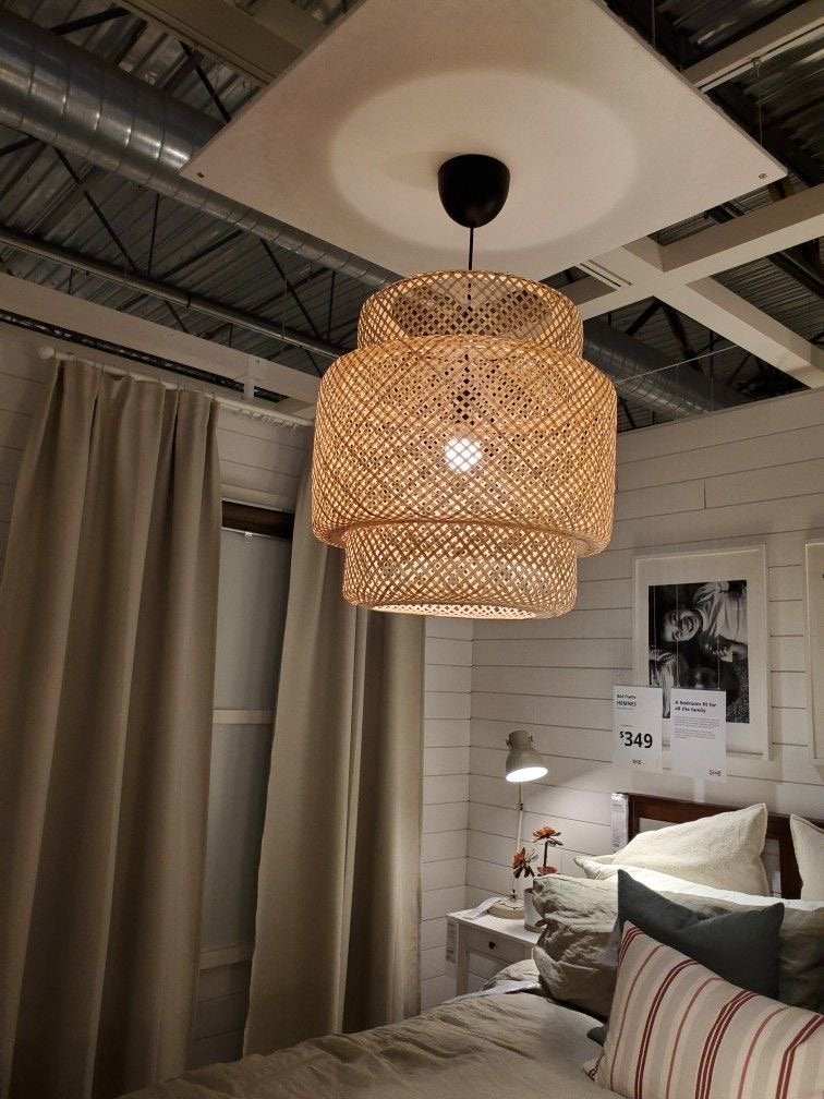 IKEA Sinnerlig Hanglamp Bamboe, Ophalen, Zo goed als nieuw, Natuurlijk materiaal, E27 (groot)