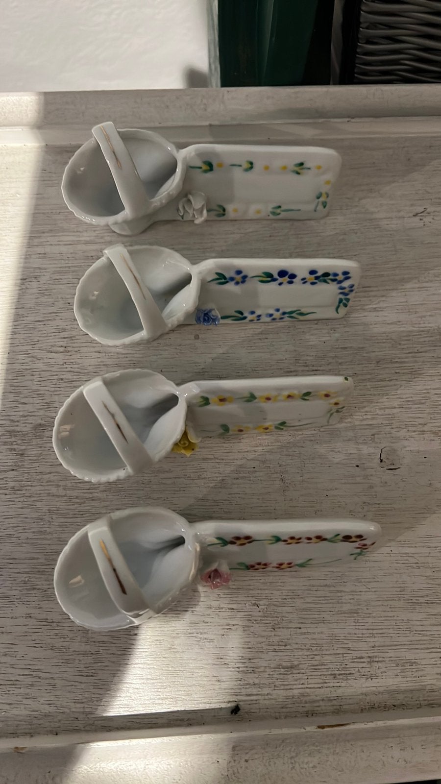 4x Vintage porseleinen messenlegger, mand flowerbasket, Ophalen of Verzenden