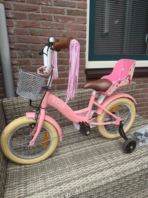 SJOEF Dolly  Meisjesfiets 14 inch roze, Ophalen, Terugtraprem, Gebruikt, 14 inch of minder