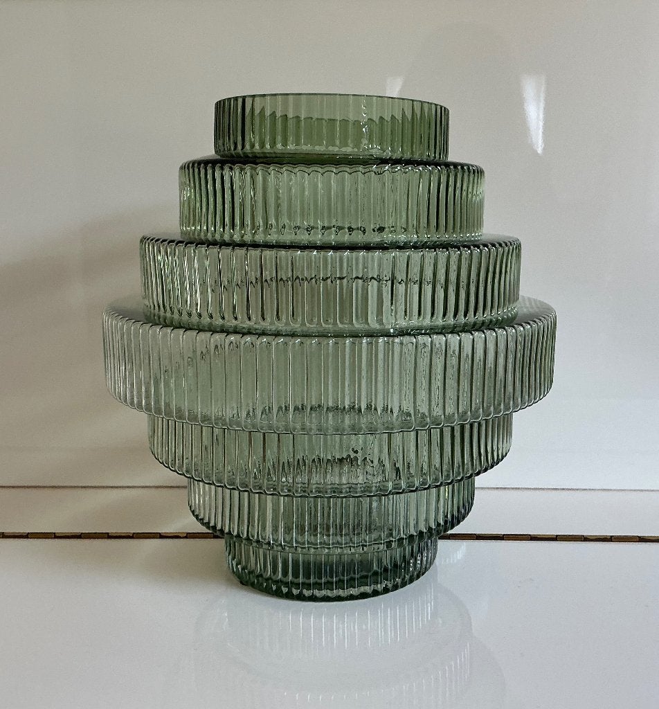 Groene glazen vaas, Ophalen, Minder dan 50 cm, Groen, Glas