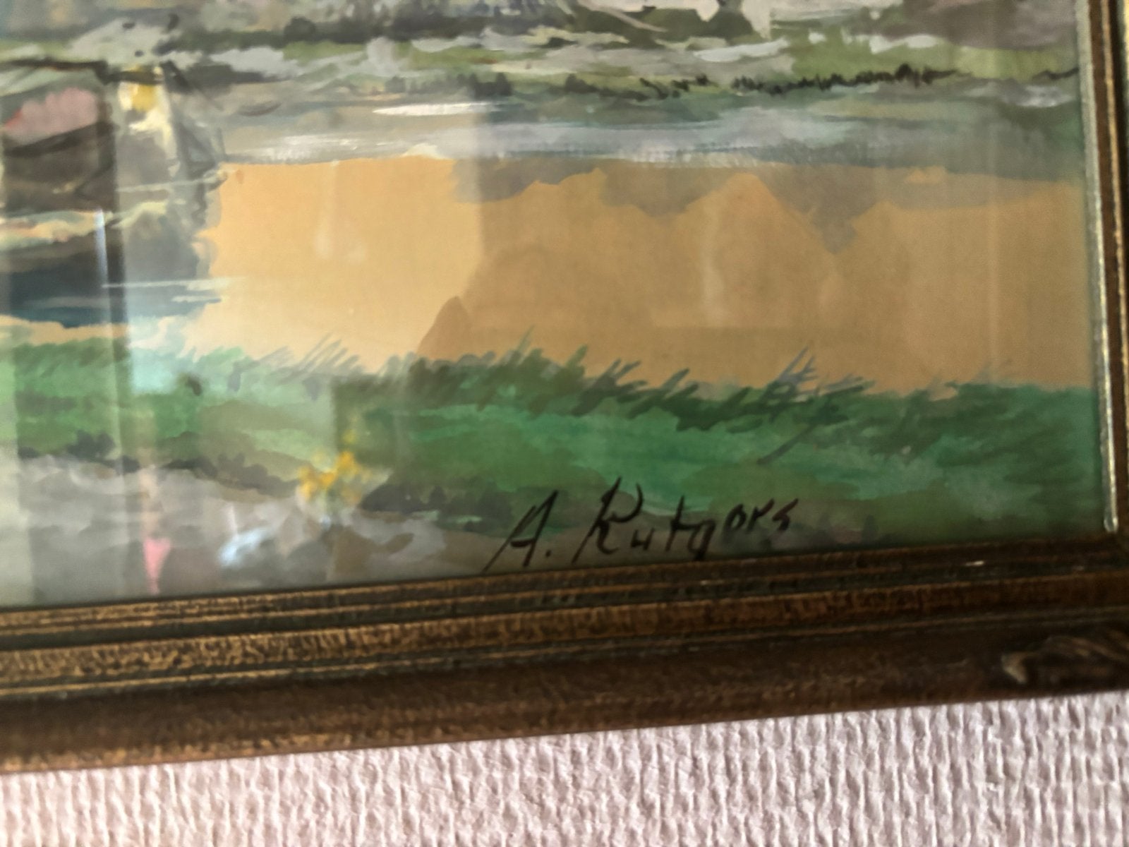 Schilderij A. Rutgers - Hollands landschap met molen, Ophalen