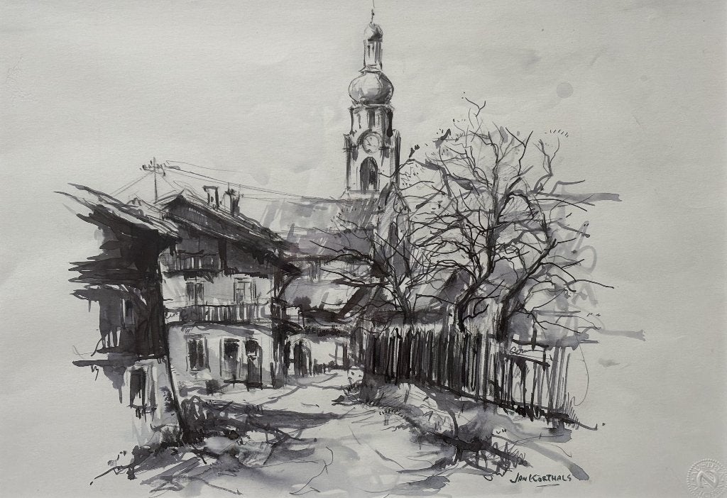 Jan Korthals (1916-1972) - Dorpsgezicht, Ophalen of Verzenden, Gesigneerd