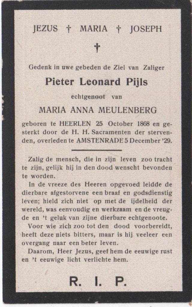 Pieter Leonard Pijls 1868 Heerlen + 1929 Amstenrade, 61 jr, Ophalen of Verzenden