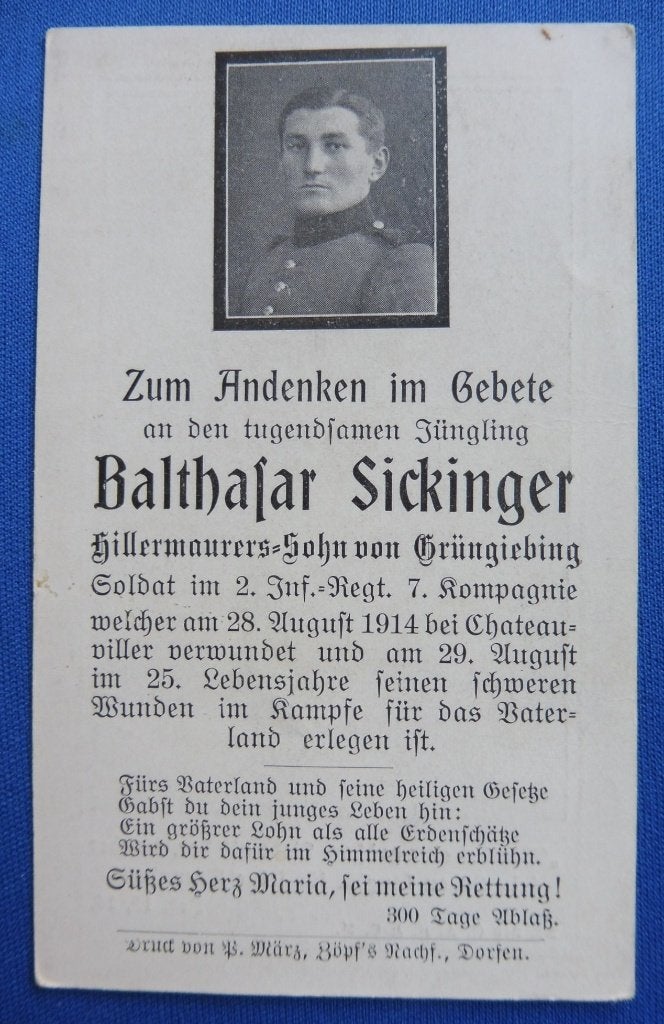 WO1 bidprent/rouwprent gesneuveld 1914 Lotheringen, Verzenden, Landmacht, Duitsland, Overige typen