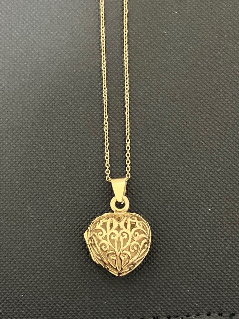 Zilveren medaillon ketting met hartje – 925, Met hanger, Verzenden, Zo goed als nieuw, Zilver