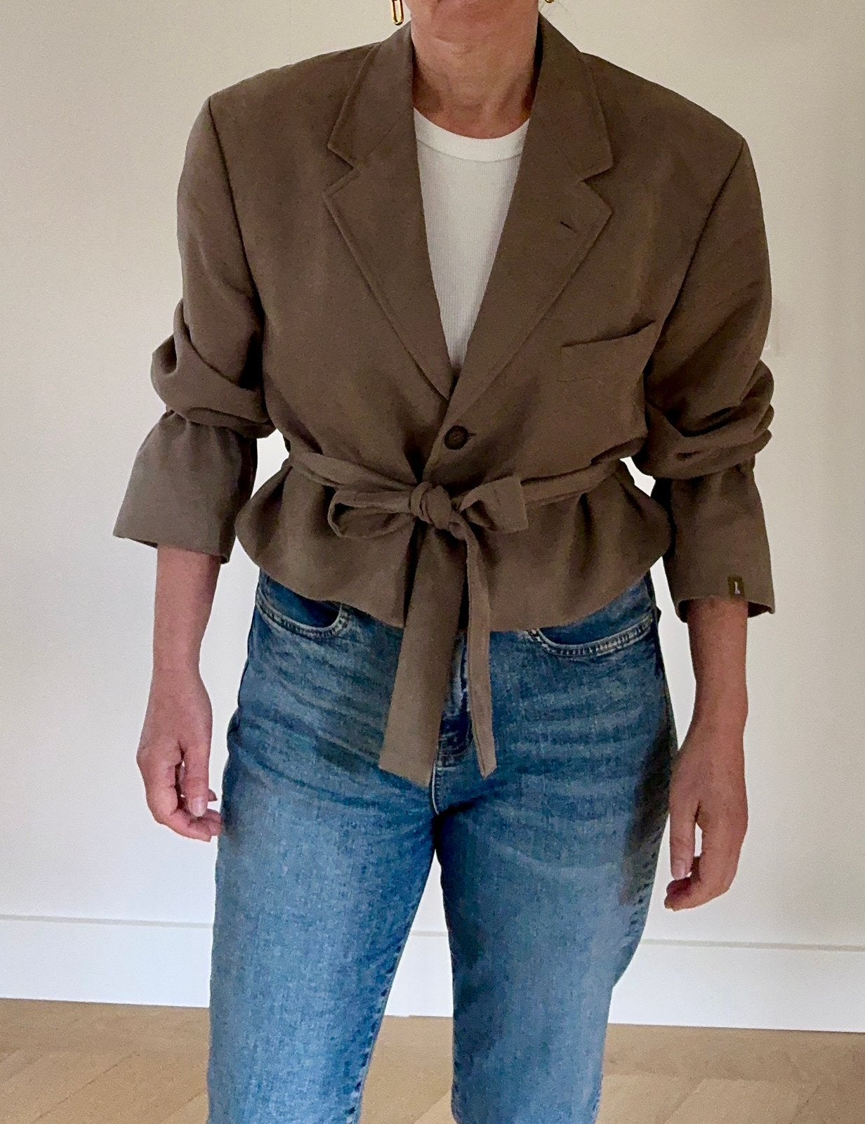 Upcycled Vintage Blazer - Bruin - Cropped - Oversized, Maat 38/40 (M), Bruin, Ophalen of Verzenden, Zo goed als nieuw