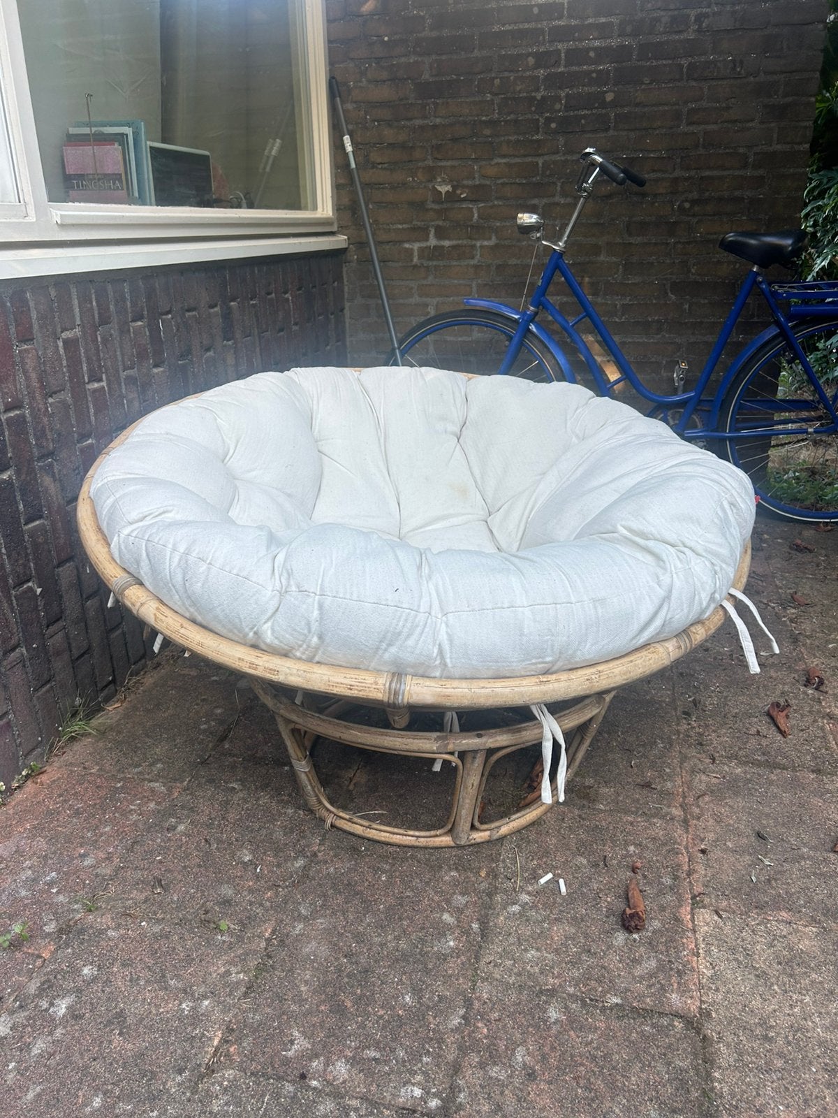 Papasan, rotan lounge stoel (incl kussen), Tuin en Terras, Ophalen of Verzenden, Zo goed als nieuw, Stoel, 2 zitplaatsen