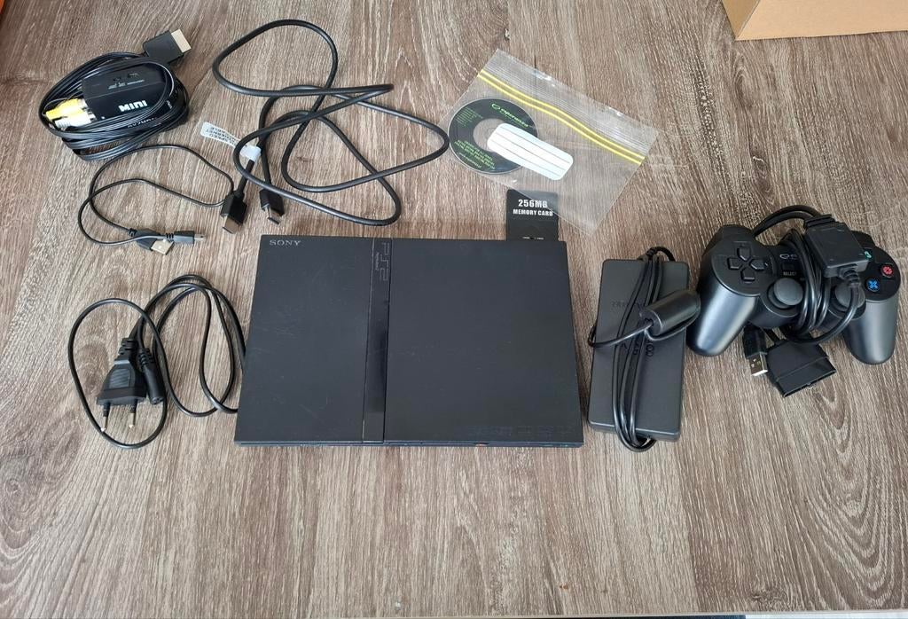 PS2 Slim met 2 games, controller en alle kabels + HDMI, Ophalen, Met 1 controller