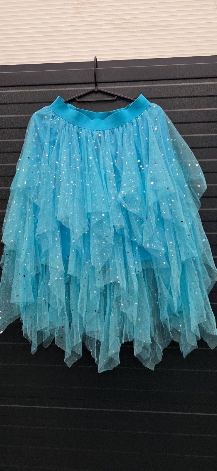 Turquoise Tule Rok met Sterren - Maat 36 (S), Maat 36 (S), Boven de knie, Verzenden, Blauw