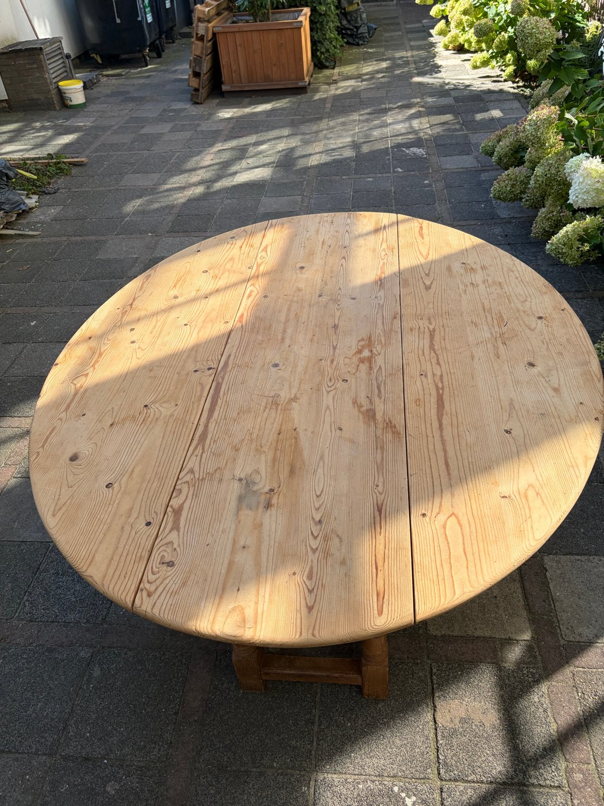 Antieke ronde grenen gateleg tafel, Ophalen
