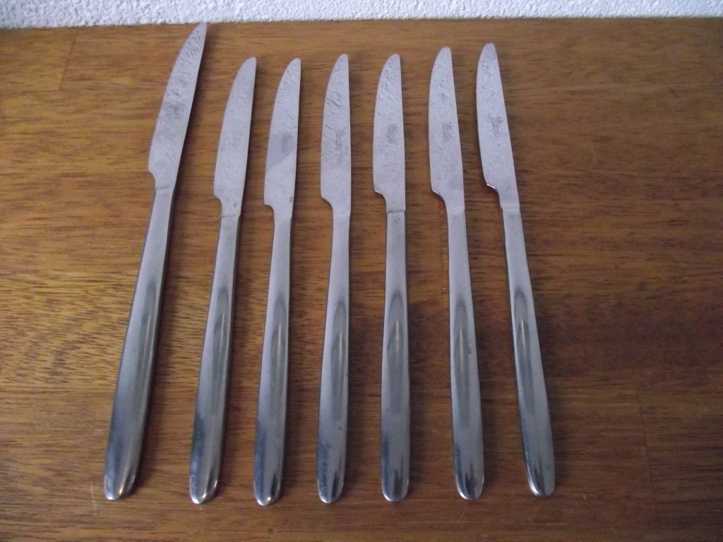 7 RVS Sola mes + kartels Donau 6 x 21,5 cm 1x 23,5 cm p stuk, Sola, Los bestek, Ophalen of Verzenden, Zo goed als nieuw