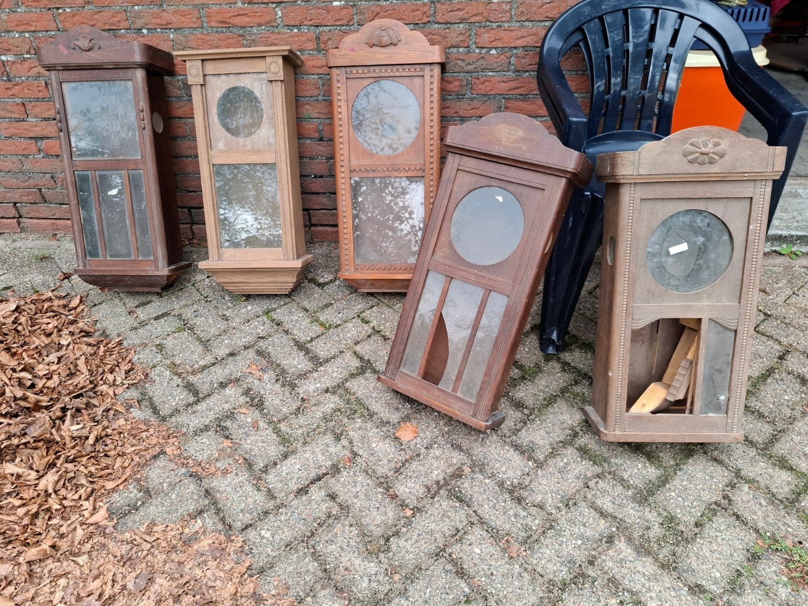 5 eiken klokkenkasten zonder uurwerken, incl. 1 met gong, Antiek en Kunst, Ophalen of Verzenden