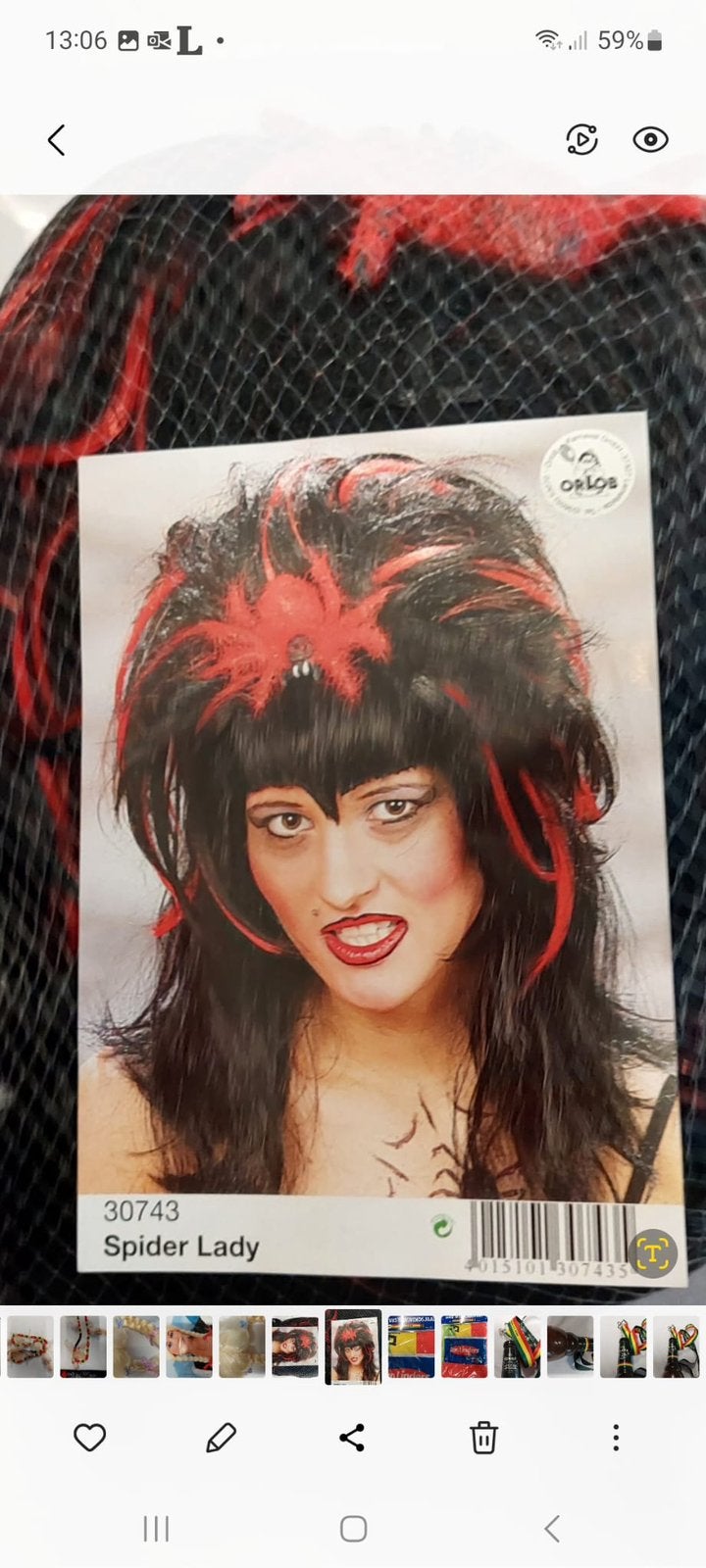 Carnvals/halloween pruik met spin in, Ophalen, Zo goed als nieuw, Halloween