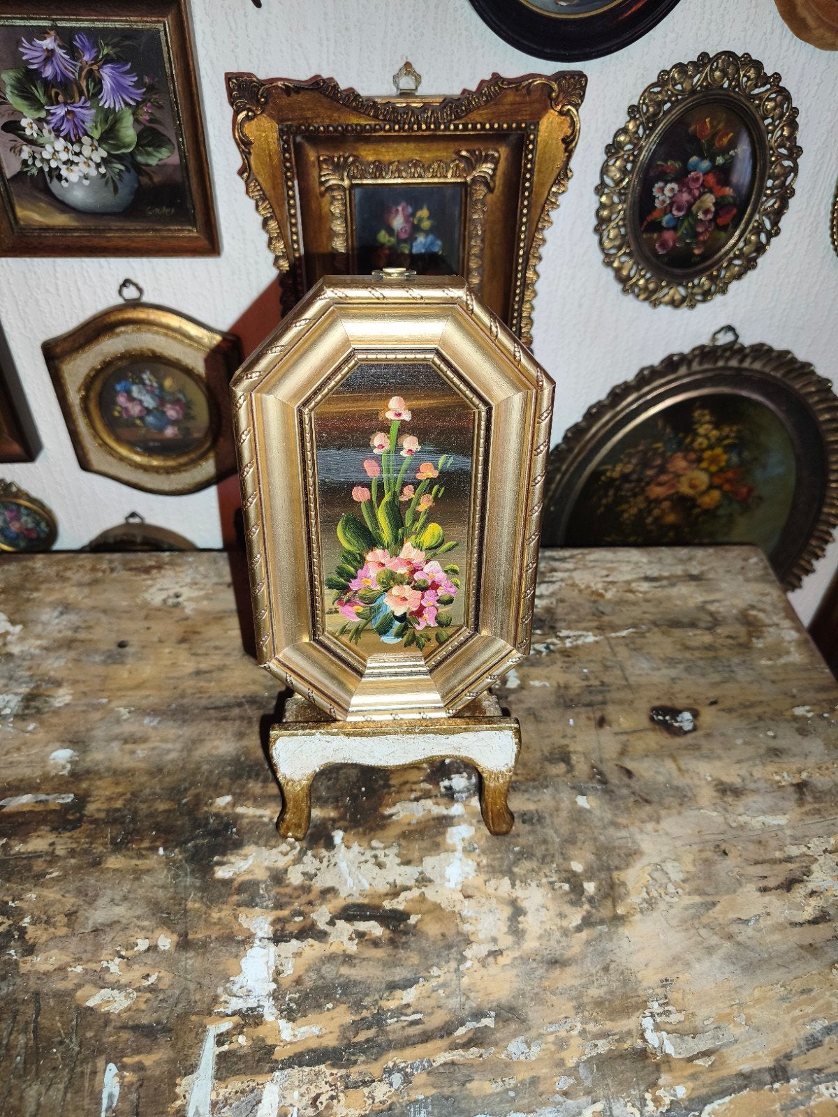 Olieverf schilderijtje olieverfschilderijtje bloemen W93, Ophalen of Verzenden