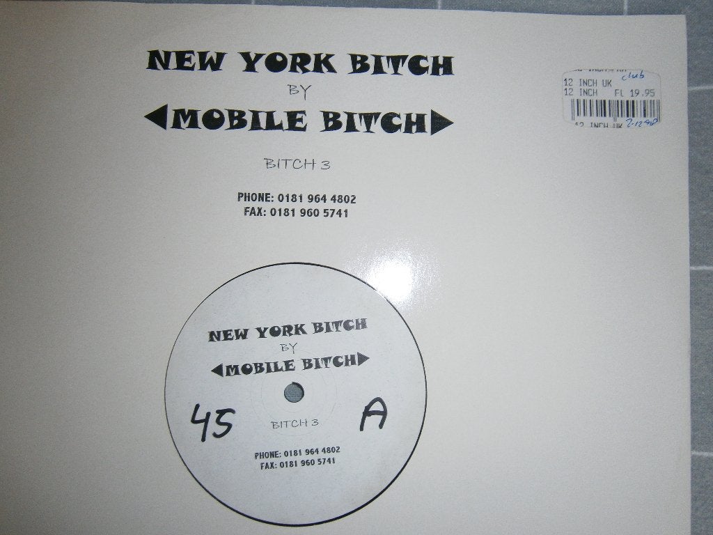 Mobile Bitch – New York Bitch. 1998. UK. BITCH 3. Club House, Ophalen, 1990 - 1999, Originele persing, Zo goed als nieuw