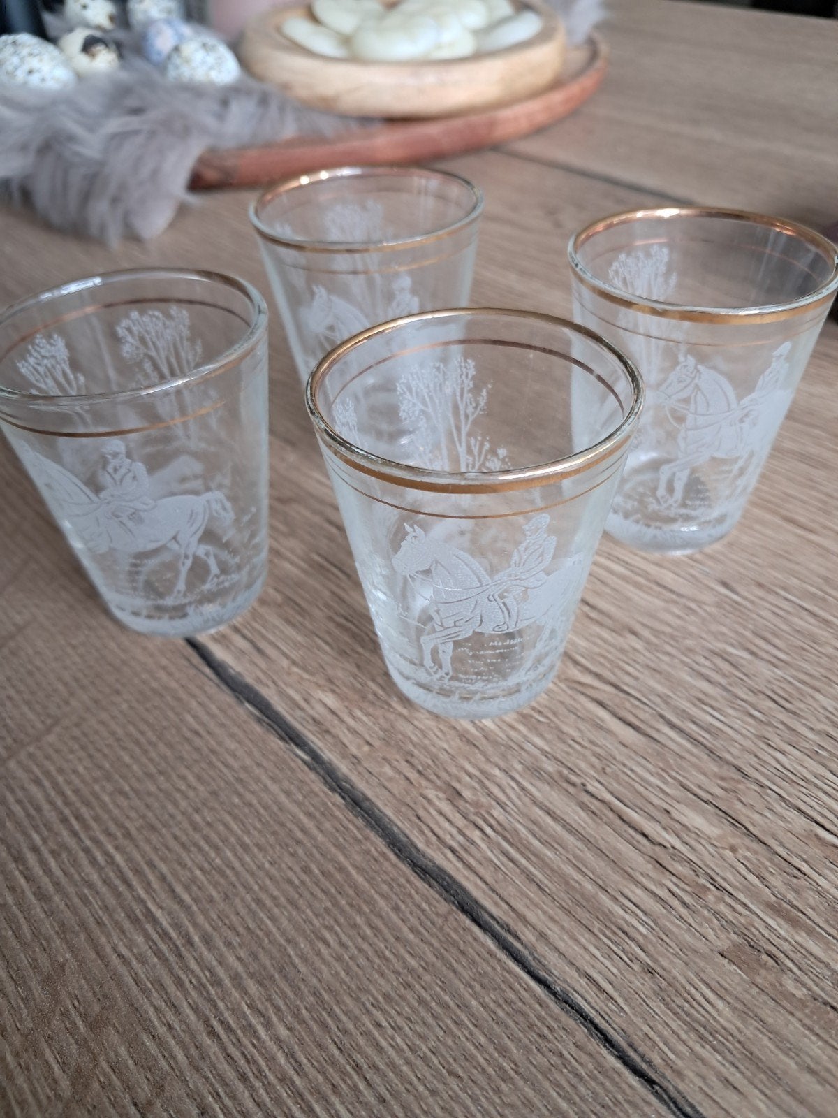 Set van 4 vintage borrelglaasjes met jachttaferelen, Ophalen of Verzenden