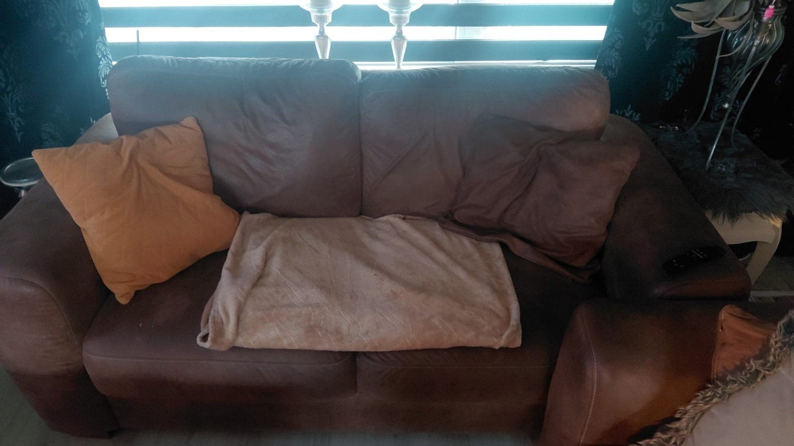 3- en 2-zits bankstel velours leer cognac/camel Pronto Wonen, Ophalen, Gebruikt, Rechte bank, Leer