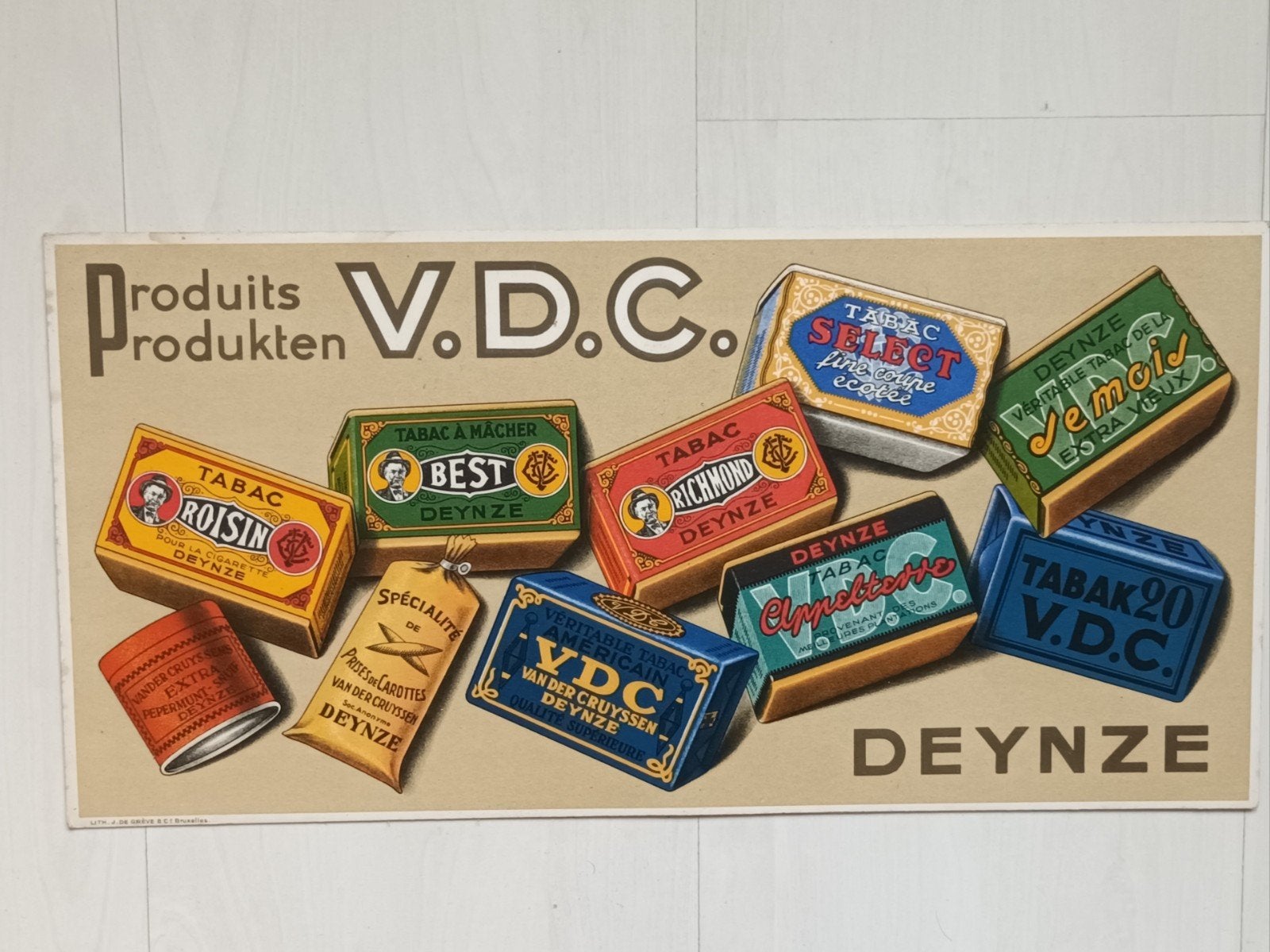 Oud winkeldisplay van het Belgische tabaksmerk V.D.C., Verzamelen, Merken en Reclamevoorwerpen, Ophalen of Verzenden, Gebruikt