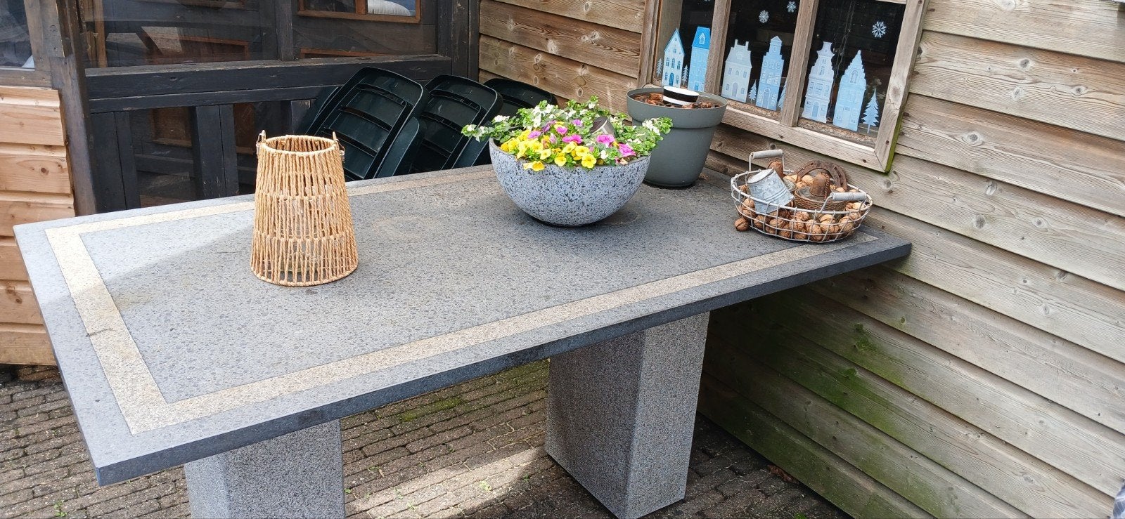 Beton eettafel, graniet blad, Ophalen, Rechthoekig, Overige materialen