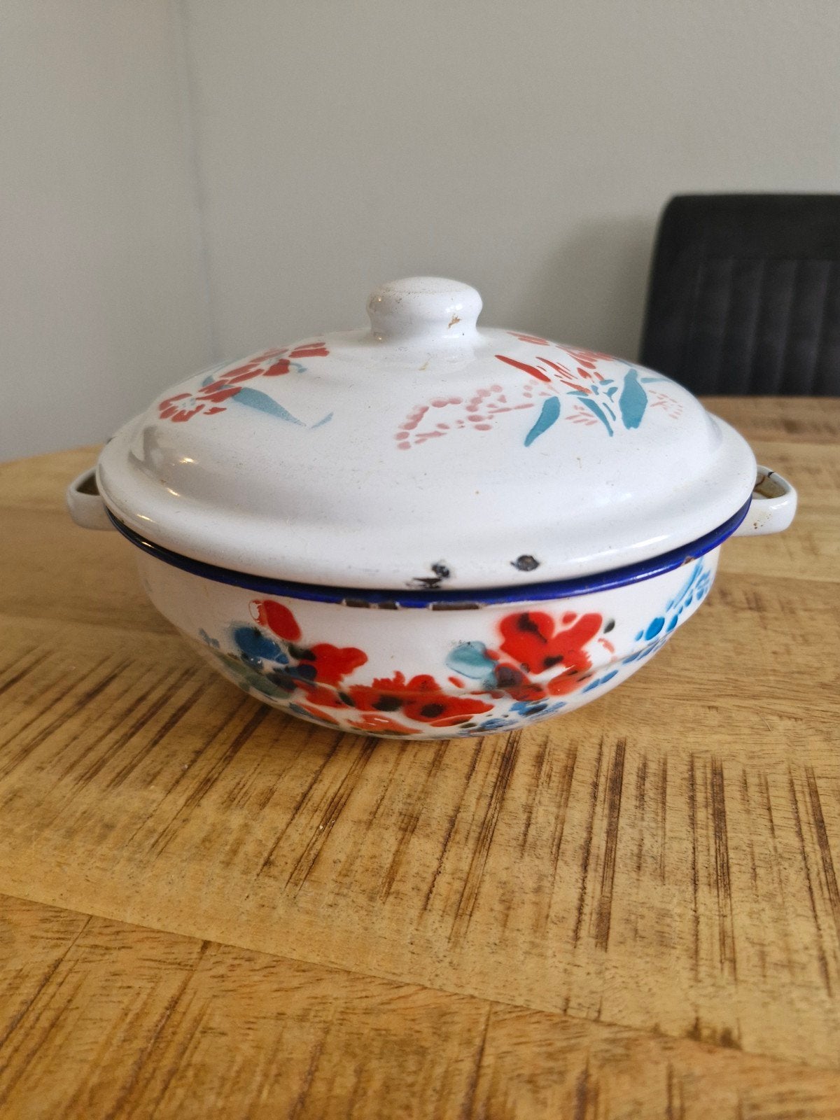 Vintage geëmailleerde schaal met bloemmotief, Ophalen of Verzenden