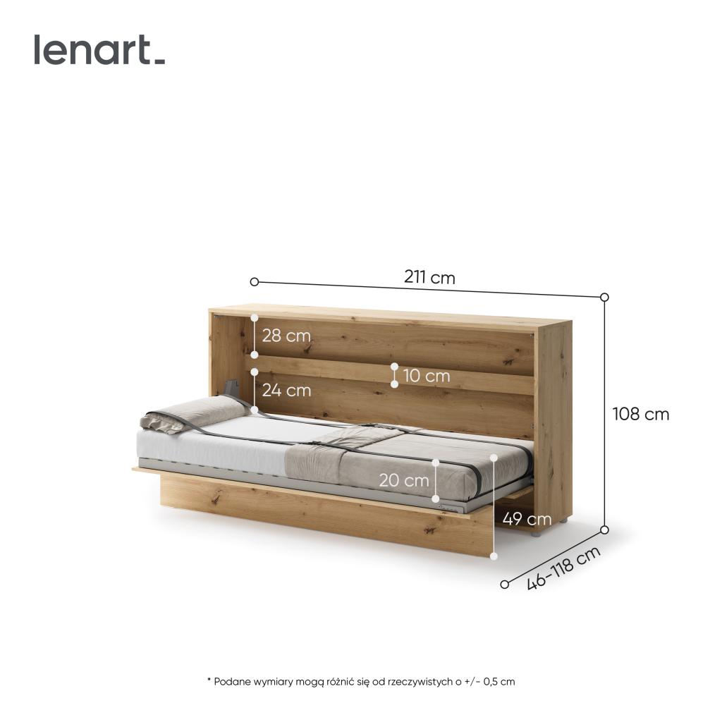 Concept opklapbed horizontaal - 90x200 - Eikenkleur, Niet ingevuld, Niet ingevuld, Niet ingevuld