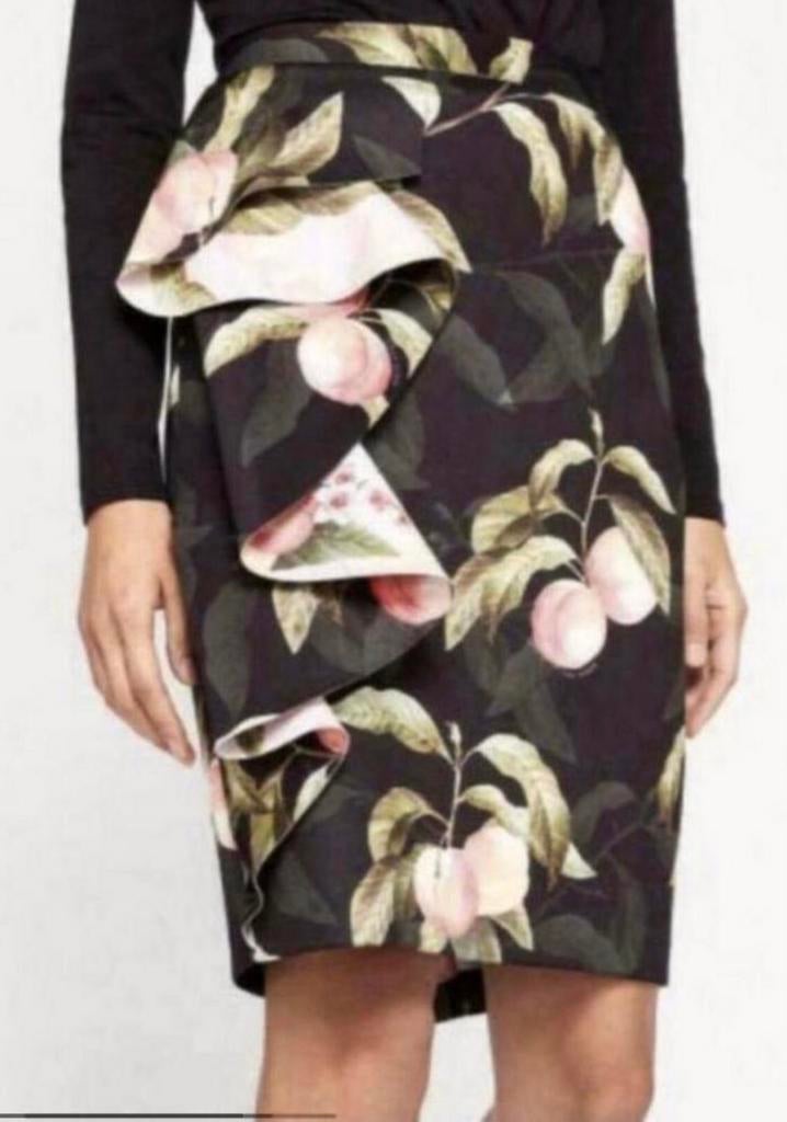 Ted Baker pittige rok met perzik print ruche detail Ted3=38, Maat 38/40 (M), Overige kleuren, Verzenden, Nieuw