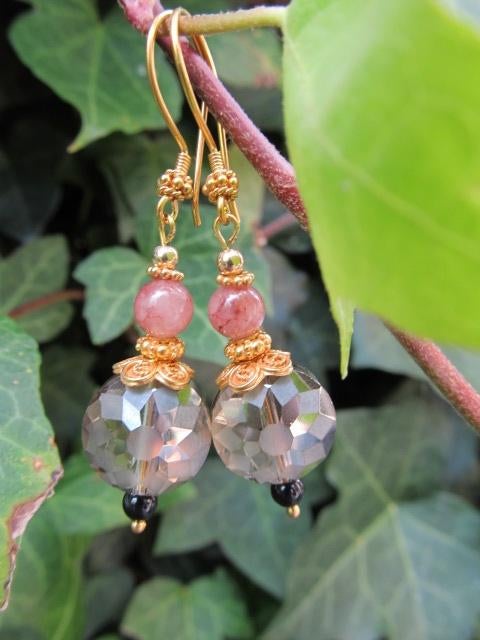 Oorbellen Sylvie kristalglas-jaspis-swarovski goud, Ophalen, Hangers, Met edelsteen, Zwart