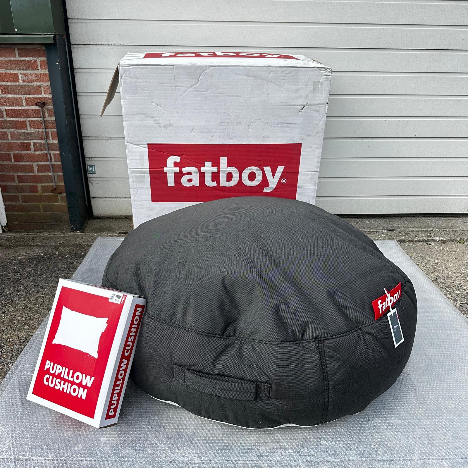 Fatboy Pupillow zitzak poef XL/120 charcoal  sunbrella new, Ophalen of Verzenden, Nieuw, Grijs