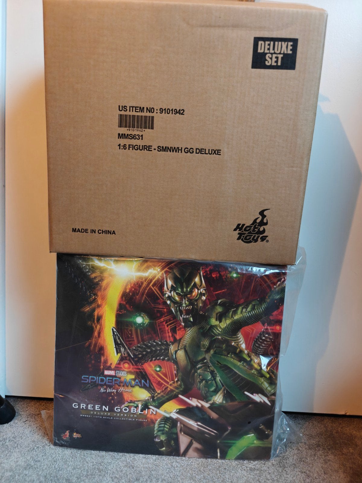 Hot Toys Marvel Green Goblin Deluxe with Glider No Way Home, Ophalen of Verzenden, Zo goed als nieuw, Film, Actiefiguur of Pop