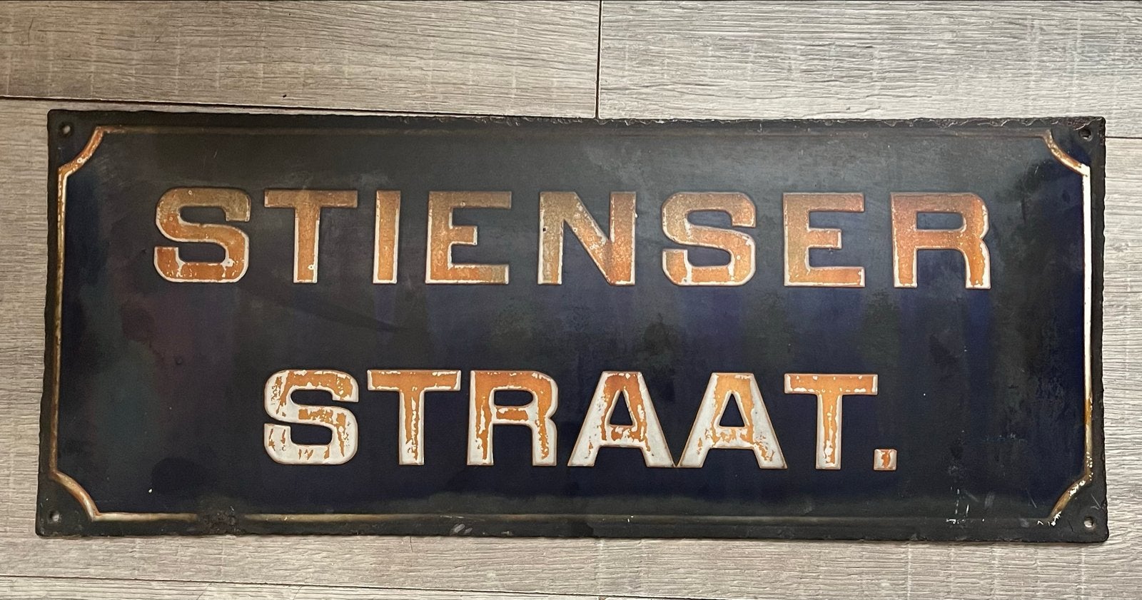 Antiek Emaille Straatnaambord "Stienser Straat", Ophalen of Verzenden
