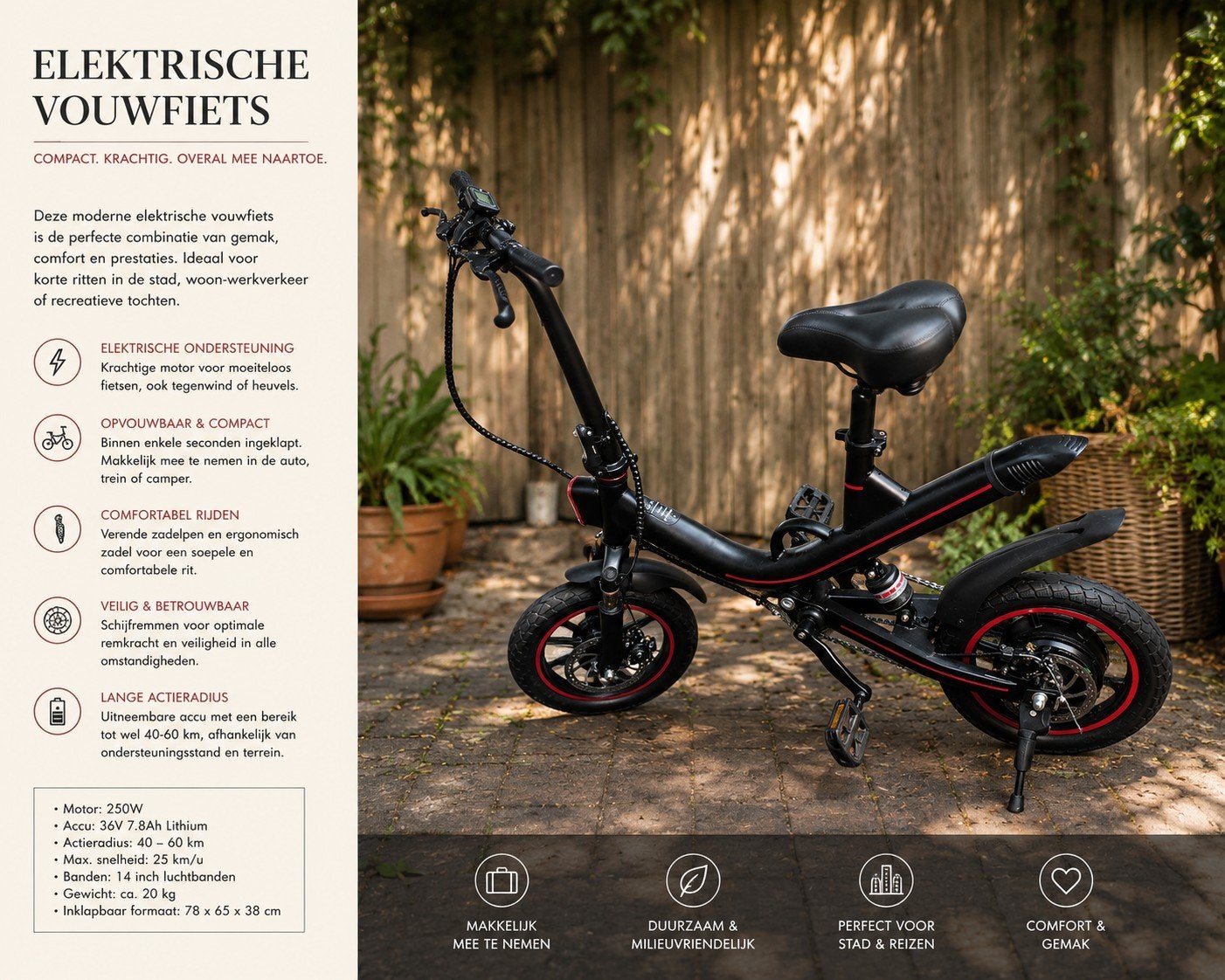 Compacte elektrische vouwfiets - ideaal voor stad en reizen